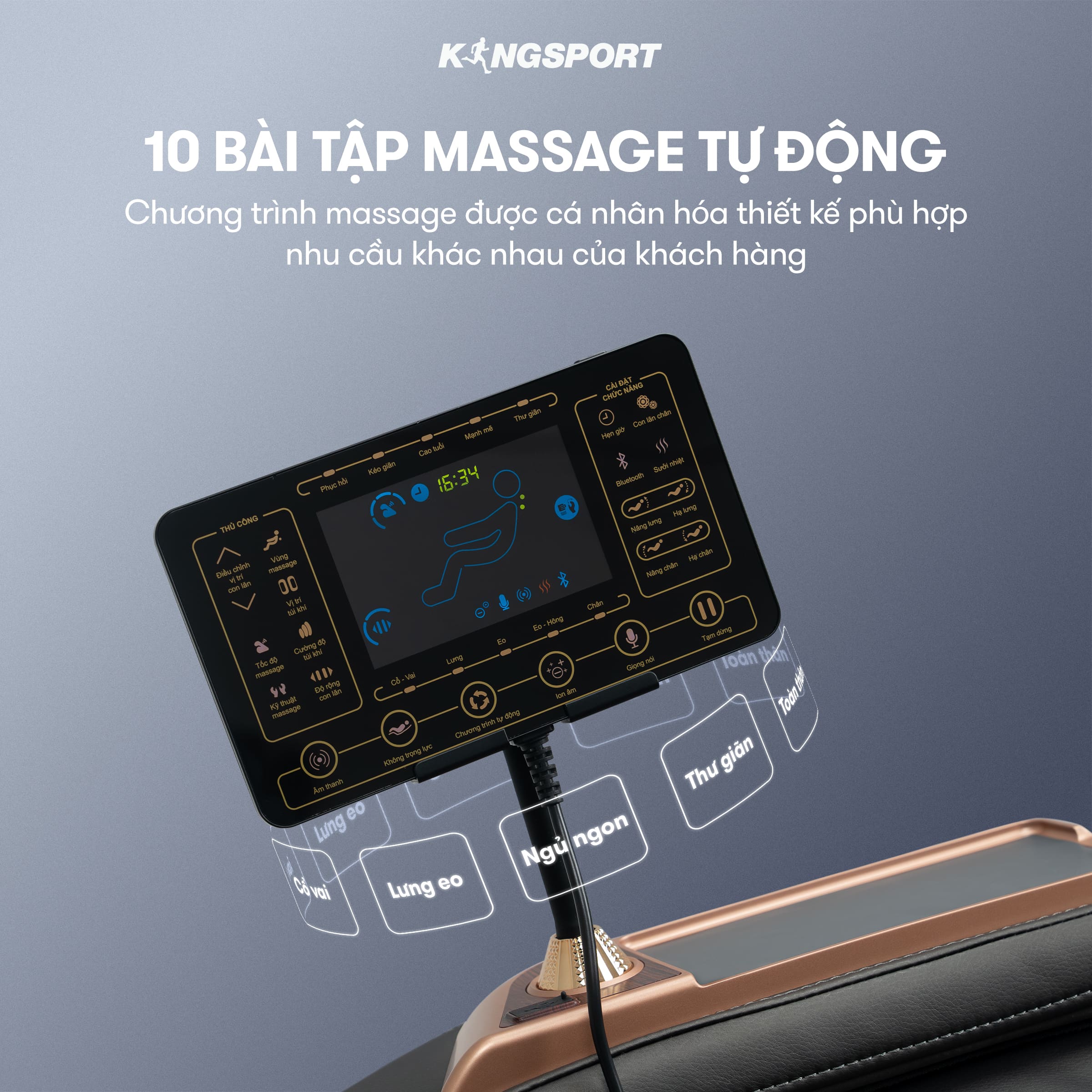 Ghế massage KINGSPORT G95 cao cấp, công nghệ massage 3D Ultra,  công nghệ lọc khí Ion âm, massage từ tính lòng bàn tay