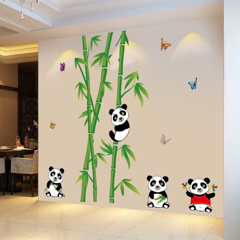 Decal dán tường gấu trúc ôm cây