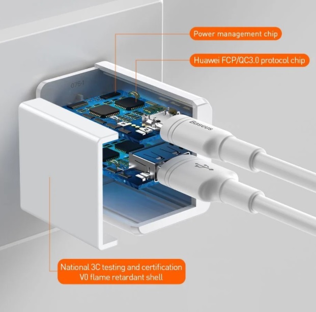 Adapter củ sạc nhanh đa năng 18W cho Smartphone /Tablet / Macbook hiệu Baseus Traveler PPS Quick Charger (2 cổng USB + Type C, sạc nhanh PD, Quick charge 3.0) - Hàng nhập khẩu