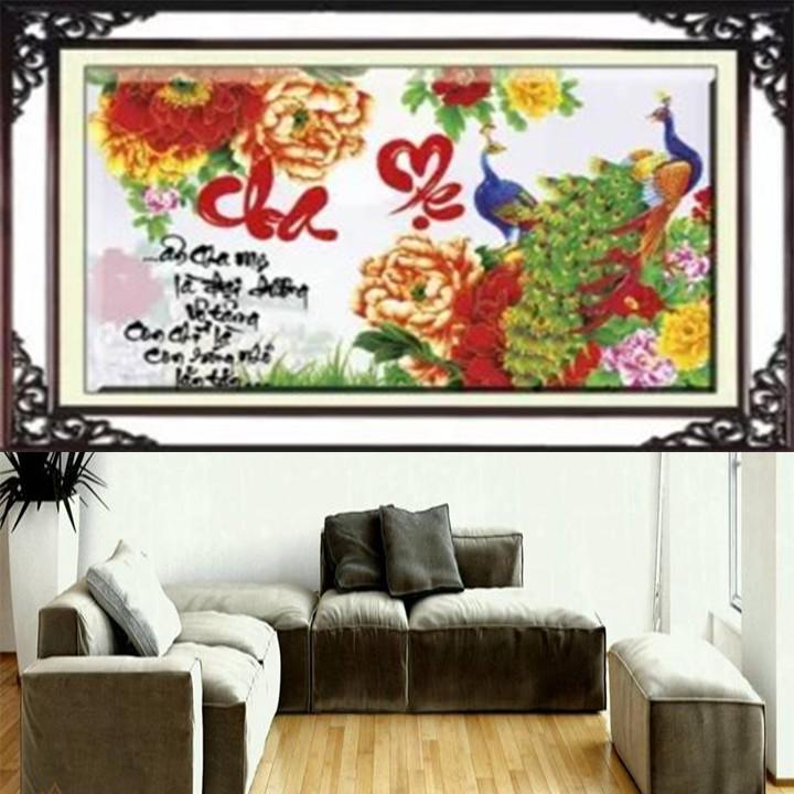 Tranh thêu cha mẹ công hoa mẫu đơn 223088 - kích thước: 136 * 79cm.