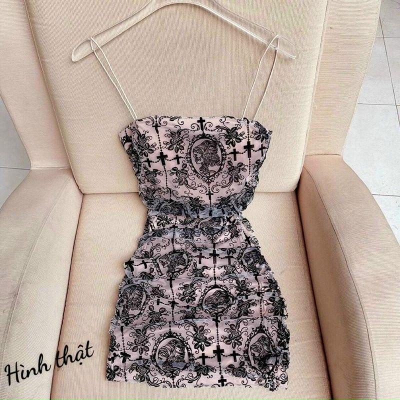 ĐẦM 2 DÂY ÔM BODY HOẠ TIẾT