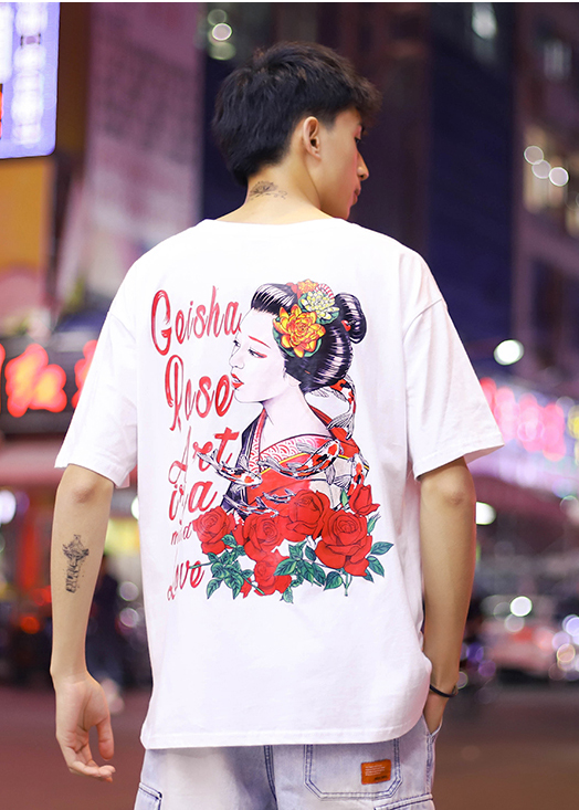 Áo thun in hình Geisha Nhật thời trang Unisex