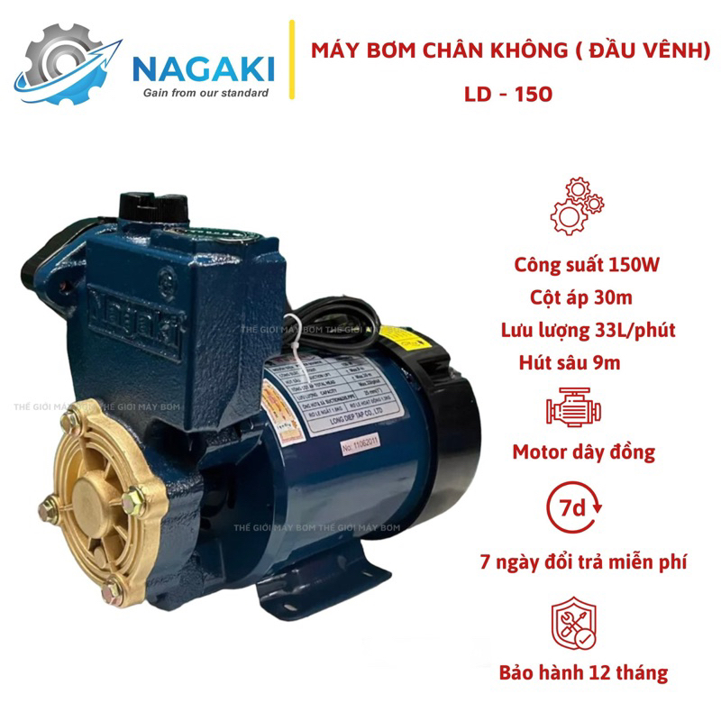 Máy bơm nước chân không 150W cánh đồng Nagaki LD-150 - Bảo hành 1 năm ( Cam kết hàng chính hãng )