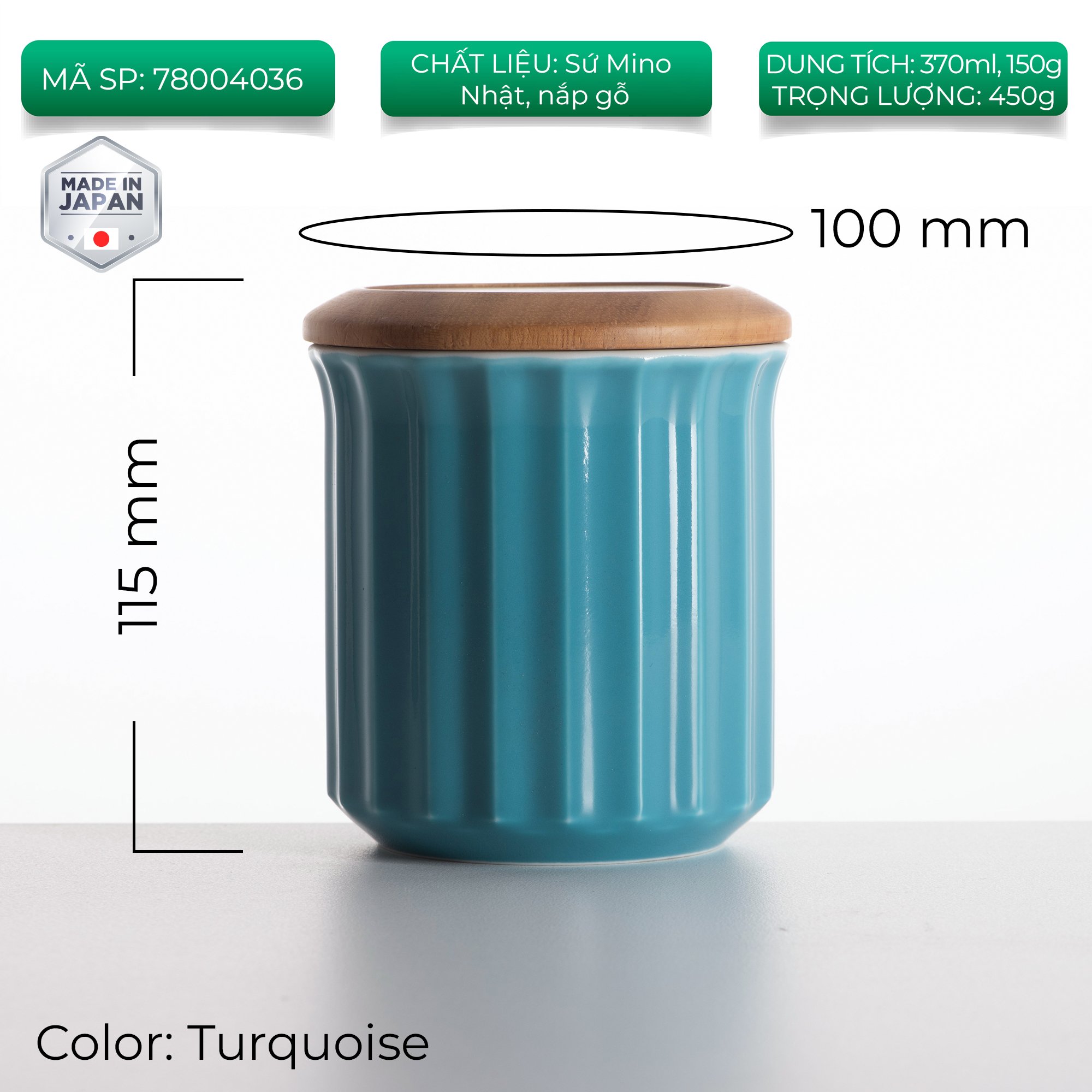 Hũ lọ sứ nắp gỗ Origami đựng cà phê trà 370ml