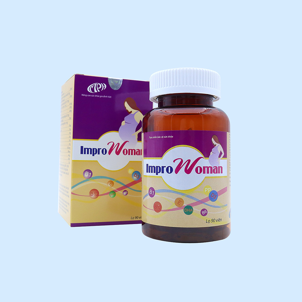 Viên bổ bà bầu ImproWoman - Bổ sung canxi, sắt, DHA, EPA, Magie, Kẽm cùng các vitamin và khoáng chất giúp bồi bổ cho cả mẹ và thai nhi. Lọ 90 viên. SP đạt chuẩn GMP – WHO.