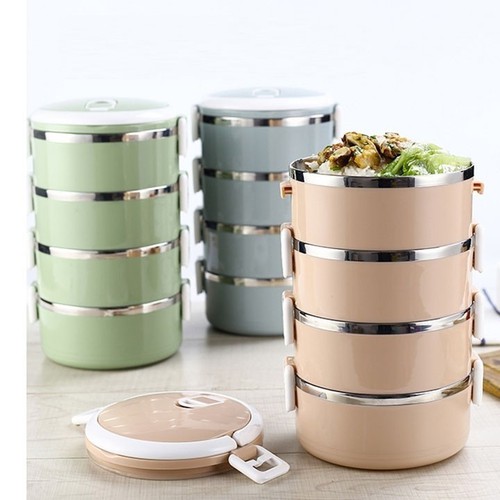 Hộp đựng cơm giữ nhiệt -Cặp lồng lúa mạch 2 lớp ruột bằng inox 4 tầng