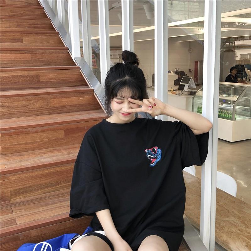 Áo thun tay lỡ form rộng ulzzang in khủng long freesize nam nữ UNISEX