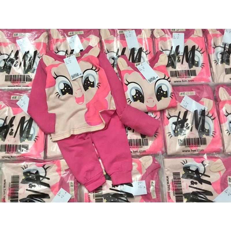 Bộ cotton dài tay Pony hồng dâu bé gái 1-2Y