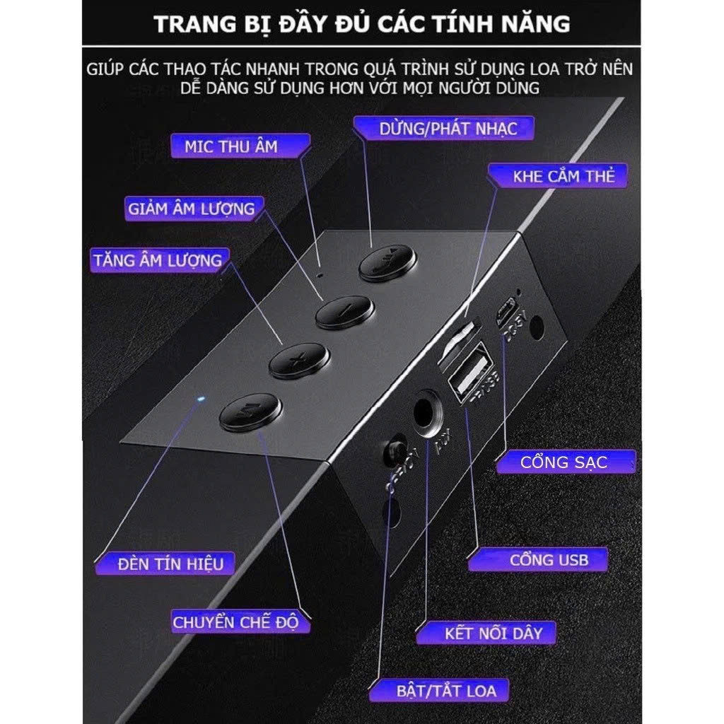 Loa Bluetooth Không Dây Cao Cấp PRO BASS Âm Thanh Nghe Nhạc Siêu Đã Tương Thích Điện Thoại Máy Tính Laptop Tivi - Hàng Chính Hãng