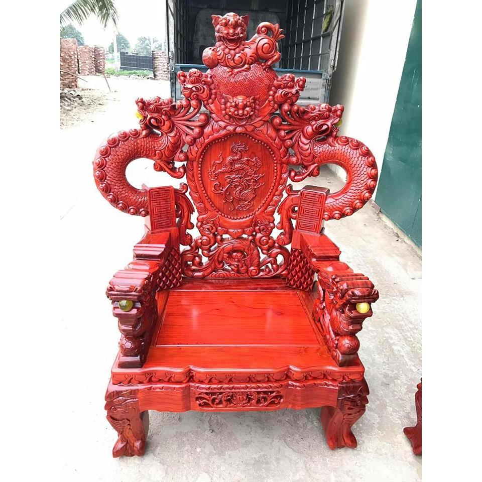 Bộ bàn ghế trạm nghê đỉnh tay khuỳnh gỗ hương đỏ nam phi