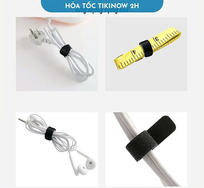 Combo 2 Cuộn Băng Gai Dính Cỡ 1cm x 1m - Dây Dính 2 Mặt Quấn Dây Điện, Dây Sạc, Tai Nghe Gọn Gàng - Hàng Nhập Khẩu