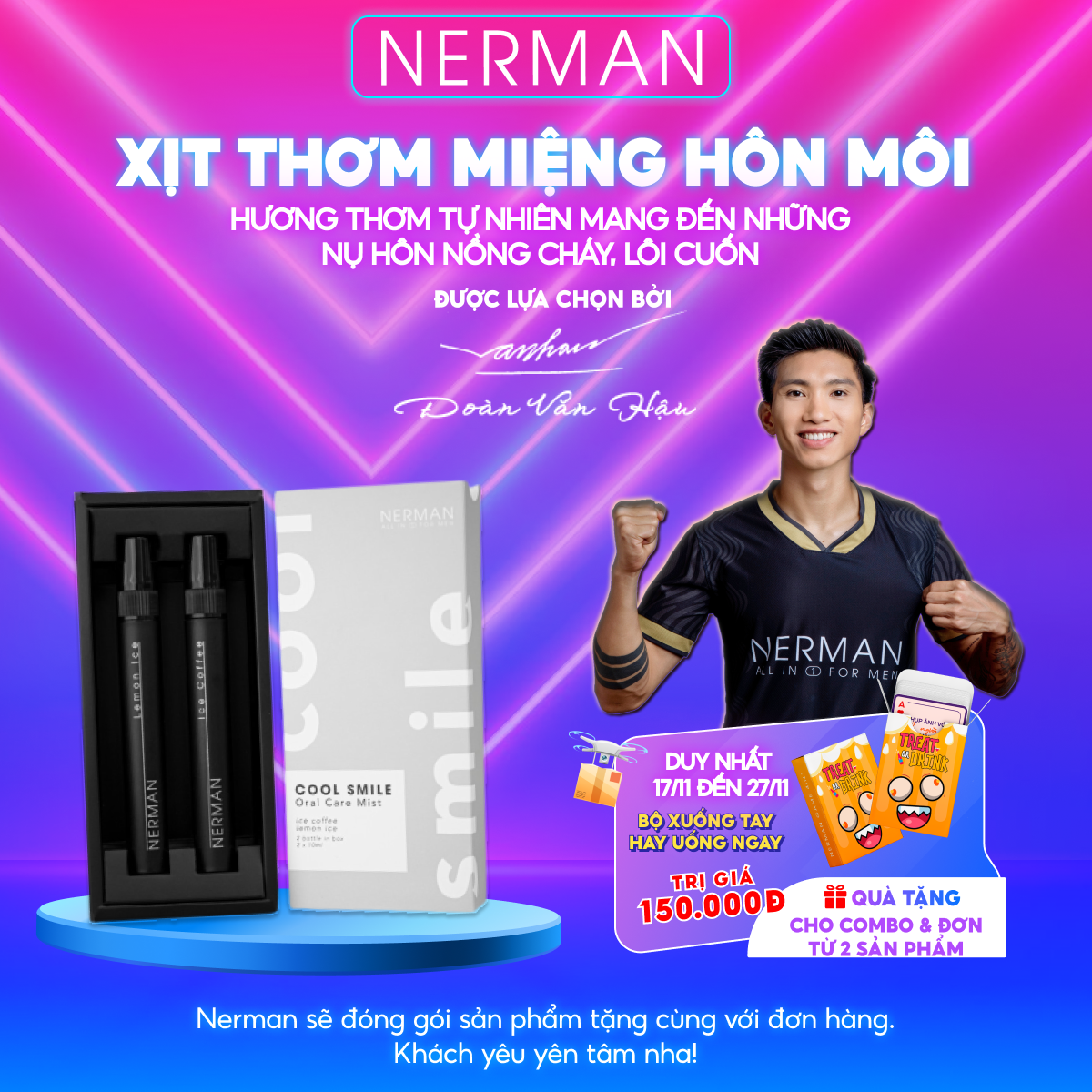 Xịt thơm miệng Nerman Cool Smile 2 hương Ice Coffee & Lemon Ice 10ml/chai