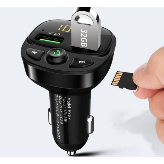 Tẩu sạc nhanh Bluetooth Rundong HY-87 cao cấp | Kiêm nghe nhạc Mp3, 1 cổng sạc nhanh USB QC 3.0 và khe cắm thẻ nhớ - Hàng chính hãng