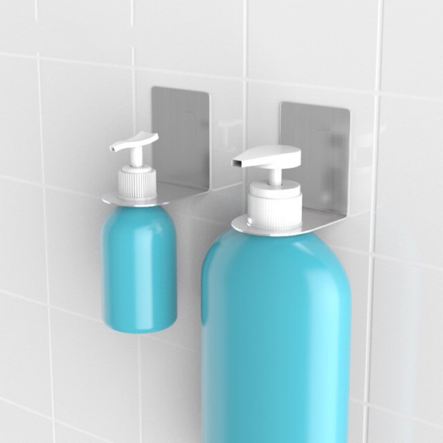 Bộ móc treo cổ chai nước rửa tay, dầu gội Inox SUS304 dán tường gạch men siêu chắc chắn