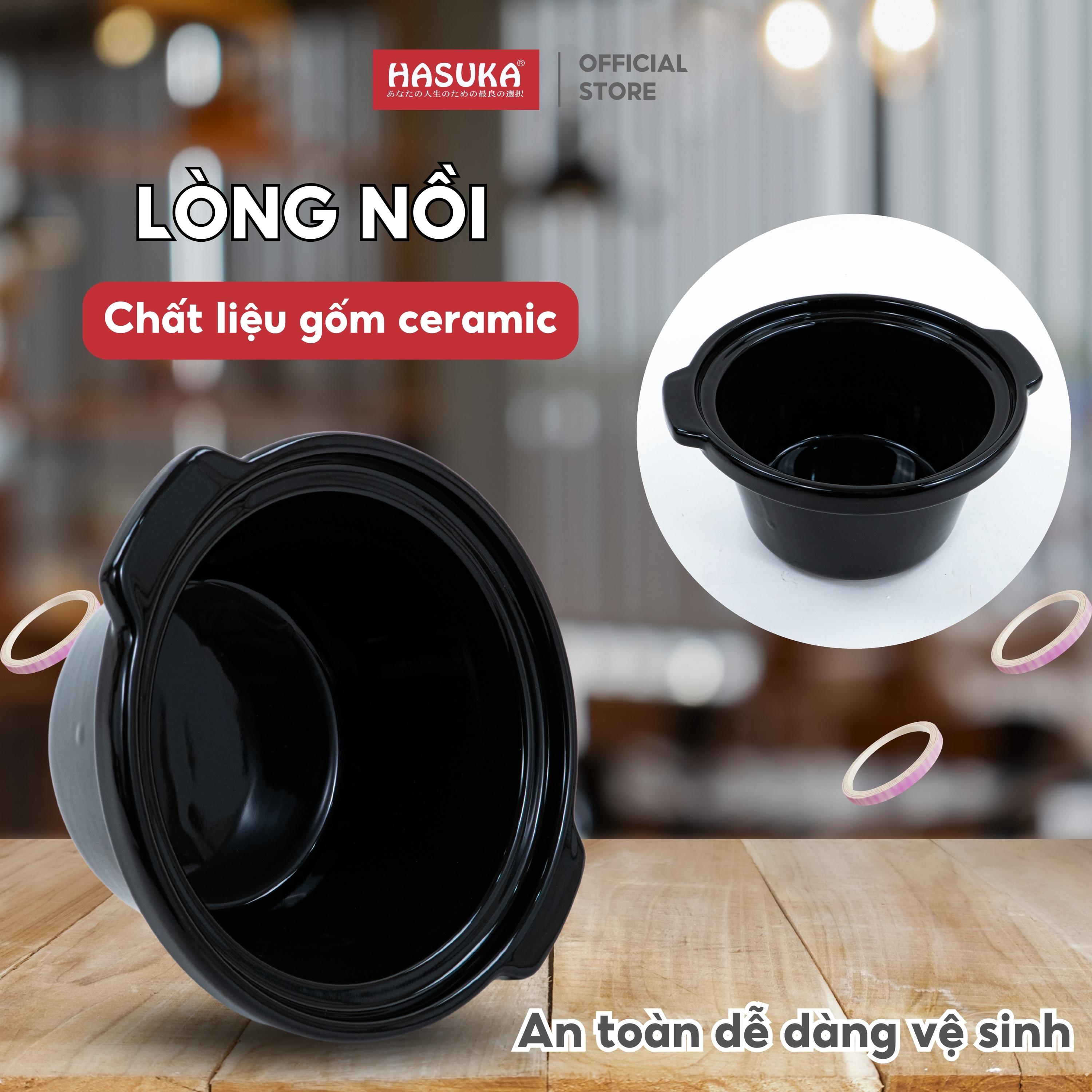 Nồi nấu chậm HASUKA HSK-118 dung tích 2.5L, công suất 160W đa năng với 3 chế độ nấu, lòng nồi được làm từ gốm ceramic - HÀNG CHÍNH HÃNG