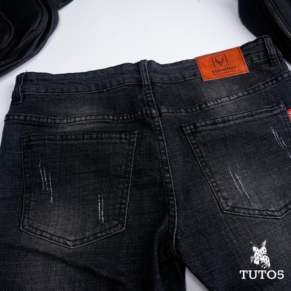 Quần jeans nam TUTO5 Menswear ống đứng Slimfit vải bò xước đẹp cao cấp có co giãn mềm thoải mái màu xanh, đen trơn JT01