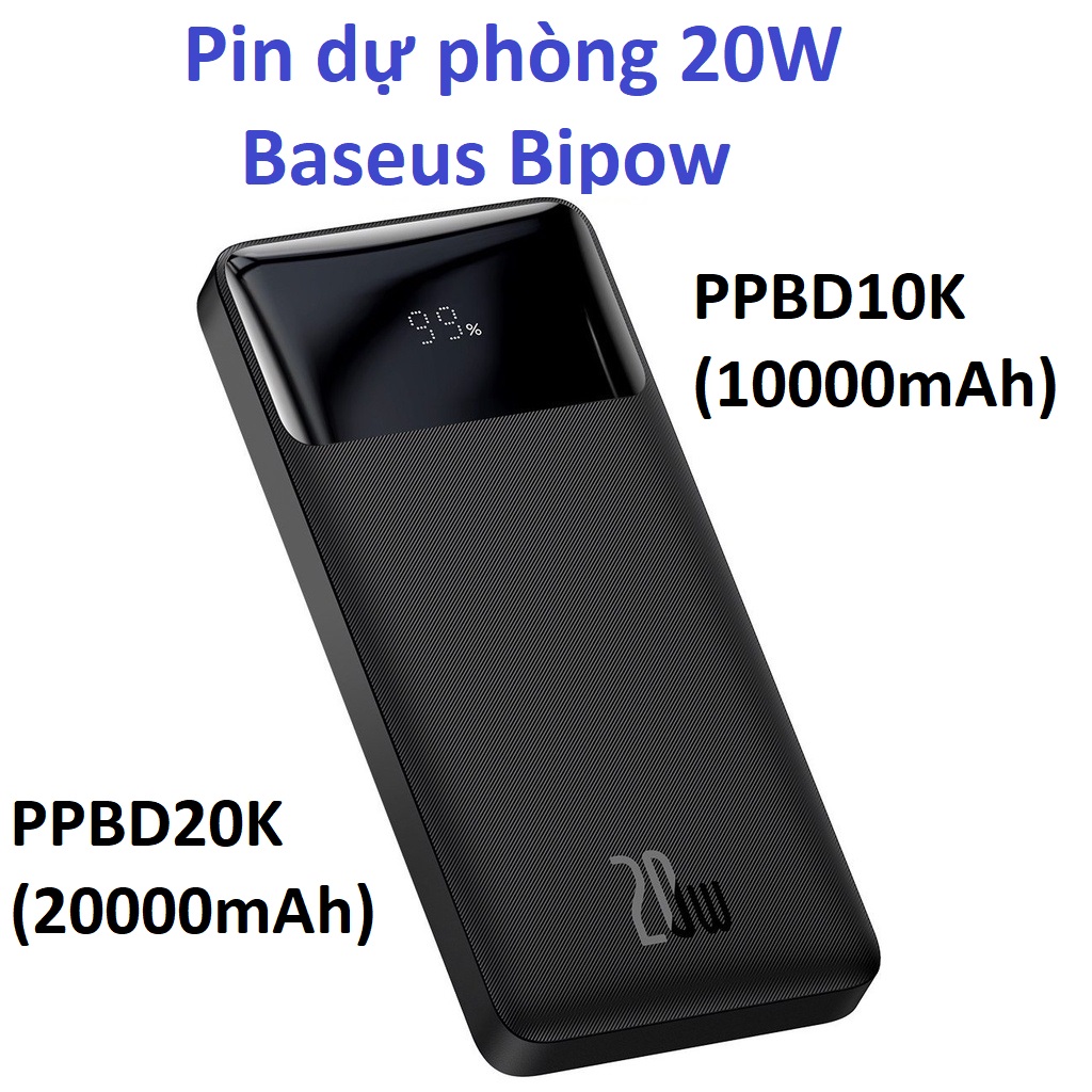 Pin dự phòng 20W dung lượng 10000 / 20000 mAh Baseus Bipow PPBD10K / PPBD20K _Hàng chính hãng
