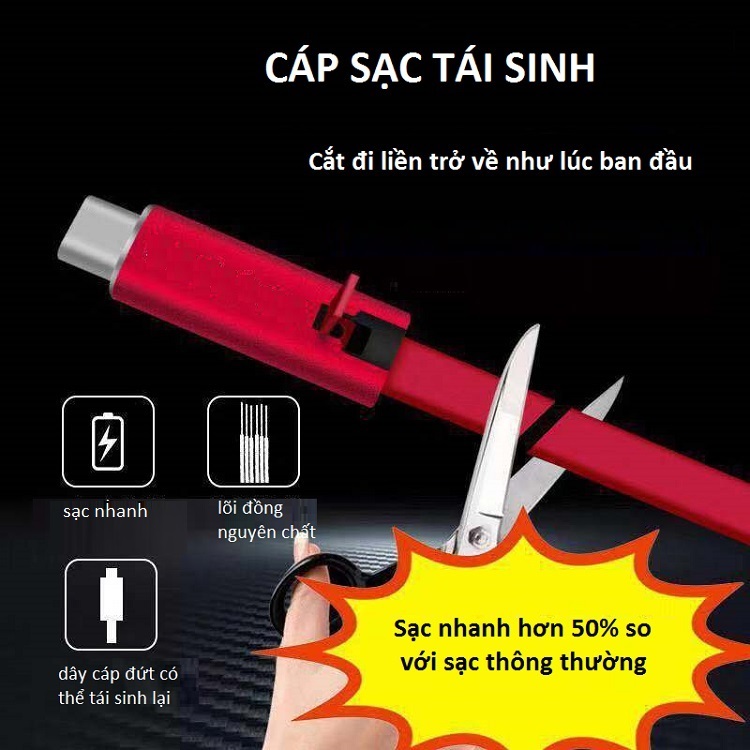 CÁP SẠC ĐIỆN THOẠI TÁI SINH, HỒI SINH SIÊU BỀN CHO Iphone, Android, Type-C - Hàng Nhập Khẩu