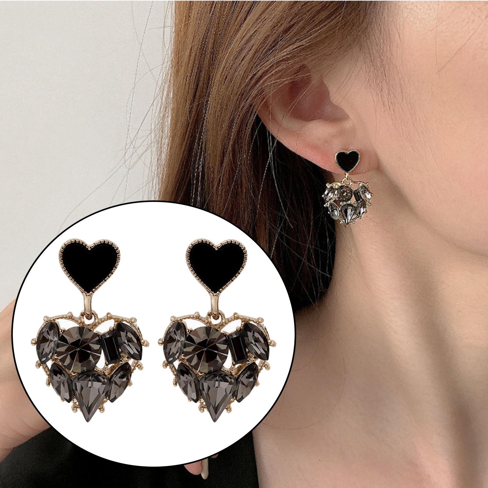 Heart Stud Earrings Rhinestone Bling Heart Stud Earrings for