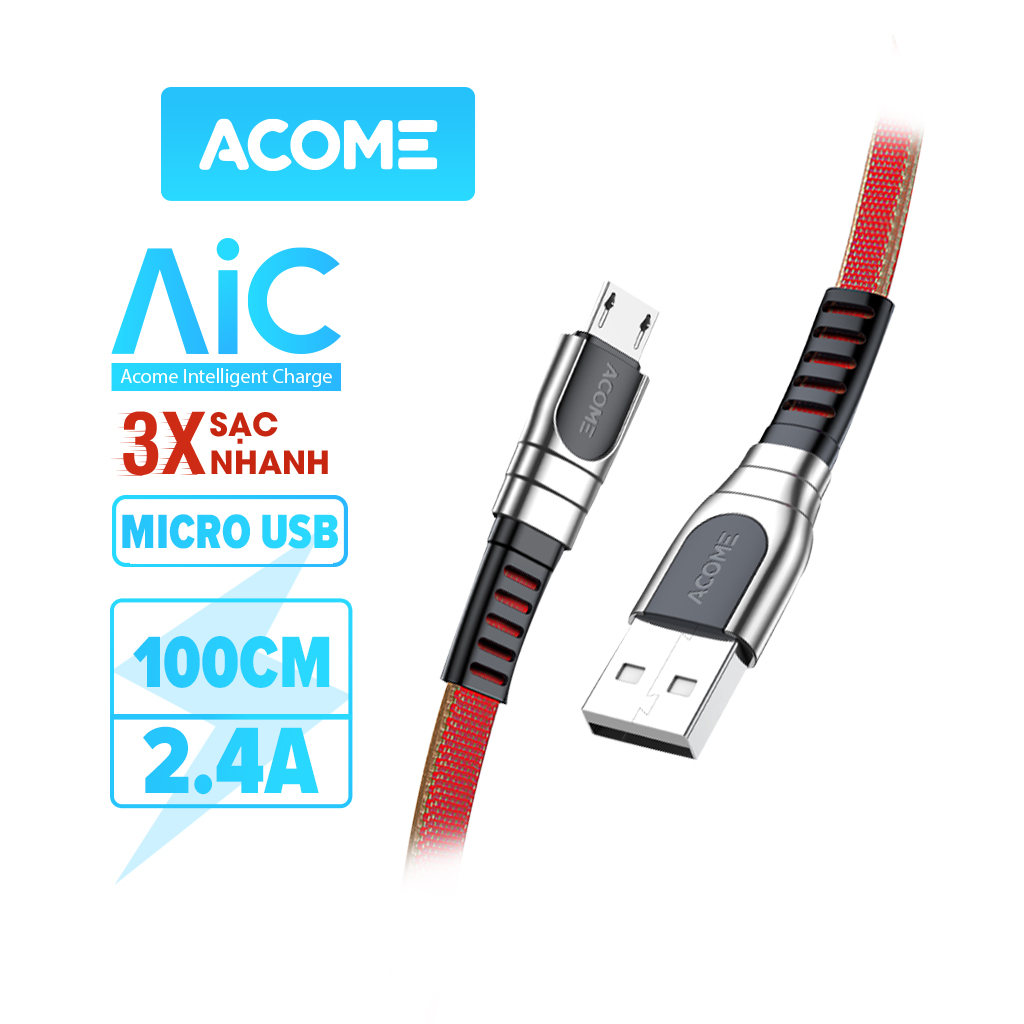 [HÀNG CHÍNH HÃNG] Cáp Sạc Nhanh ACOME AKC/AKM-010 2.4A 100CM Tương Thích Với Các Dòng Android