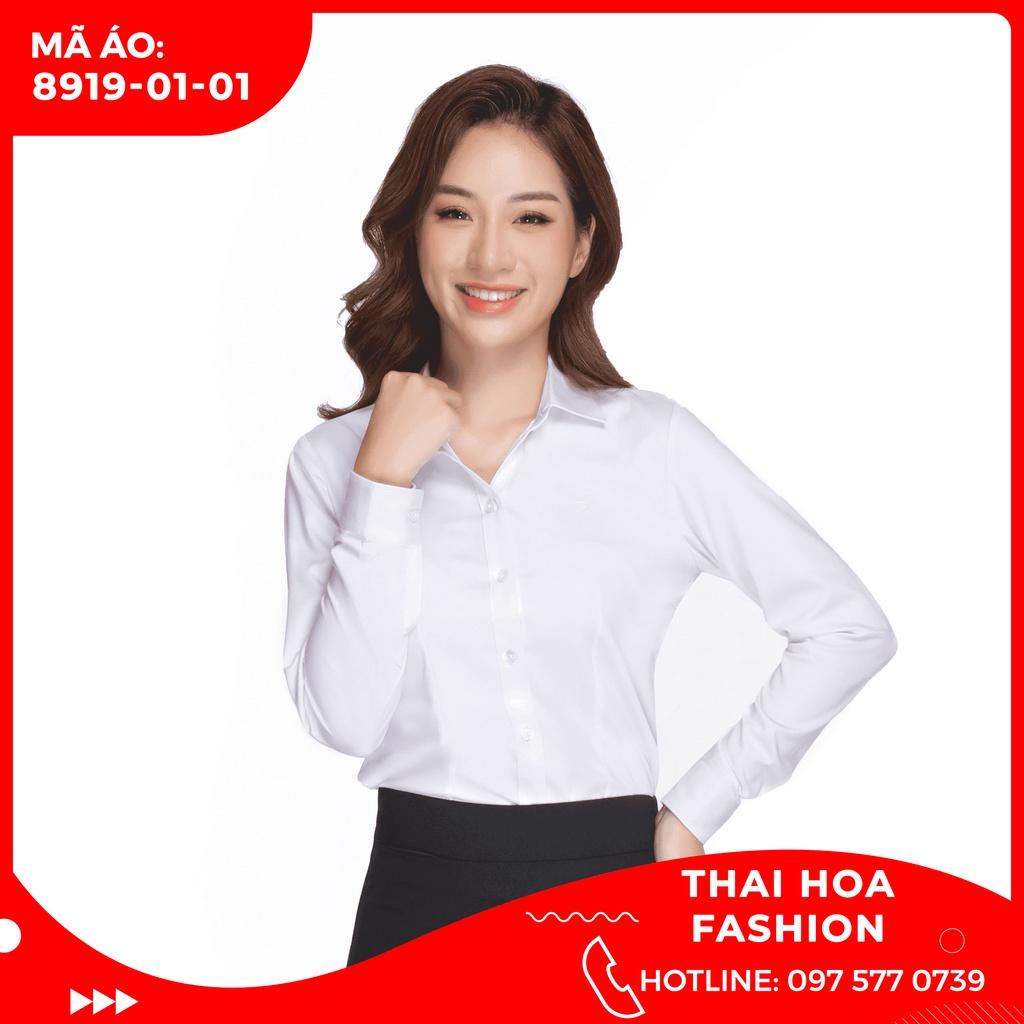 ÁO SƠ MI NỮ THÁI HÒA PHONG CÁCH CÔNG SỞ 8919- 01-01 MÀU TRẮNG DÀI TAY