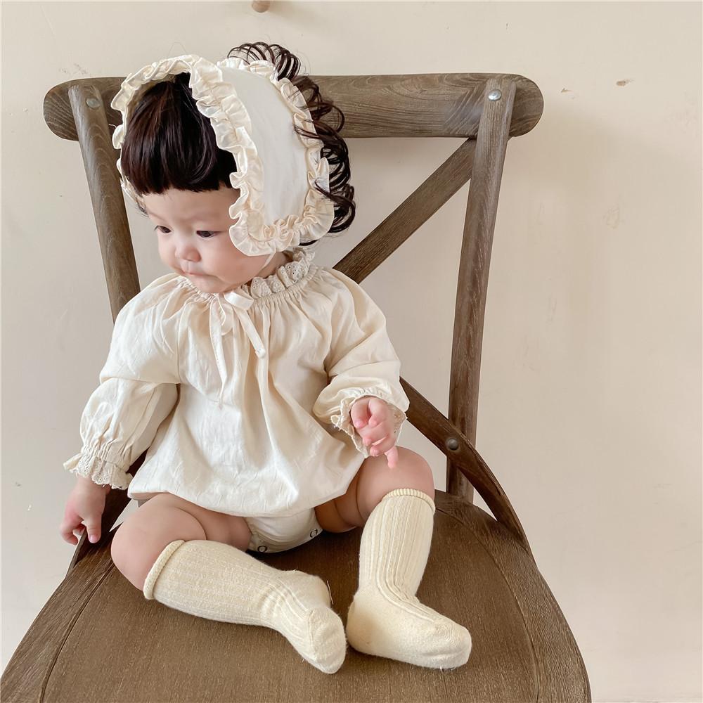 2021 Thu Sơ Sinh Bé Gái Bodysuit Màu Bé Gái Cotton Quần Áo Trẻ Sơ Sinh Bé Gái Tay Dài Jumpsuit Ren Dây Đeo Đầu