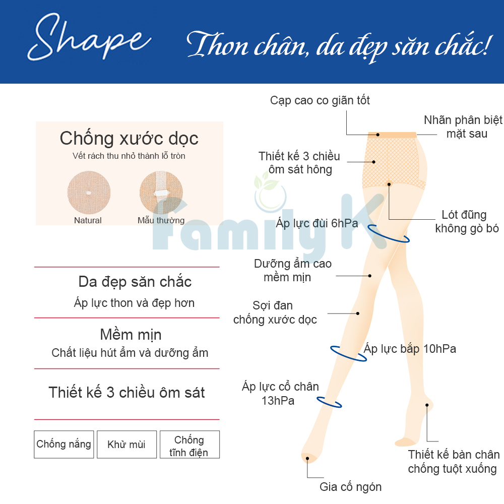 Vớ Quần tất SABRINA Shape có áp lực nén da đẹp và săn chắc hơn dùng hàng ngày chống nắng