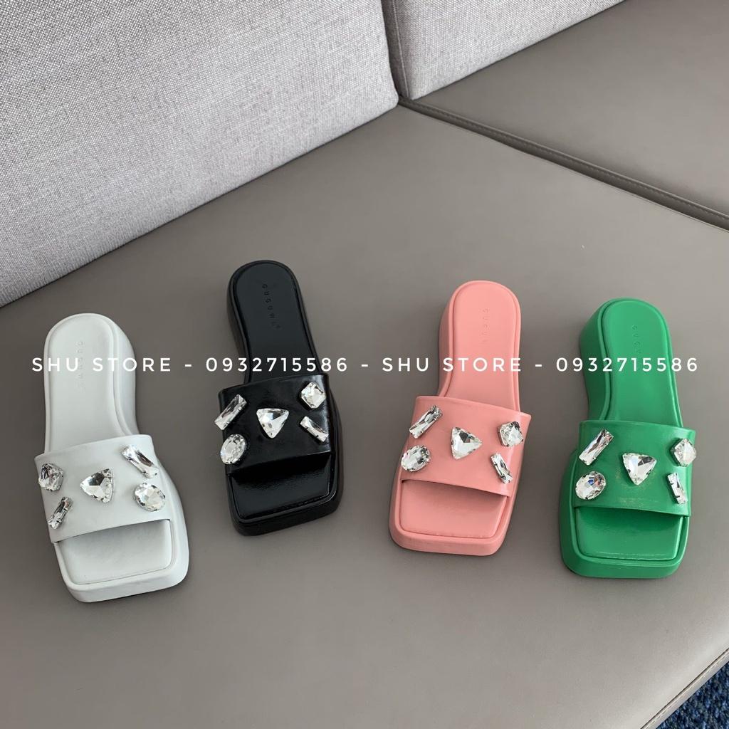 DÉP ĐẾ XUỒNG THỜI TRANG MŨI VUÔNG QUAI NGANG ĐÍNH ĐÁ 909-1 SHU STORE FOOTWEAR