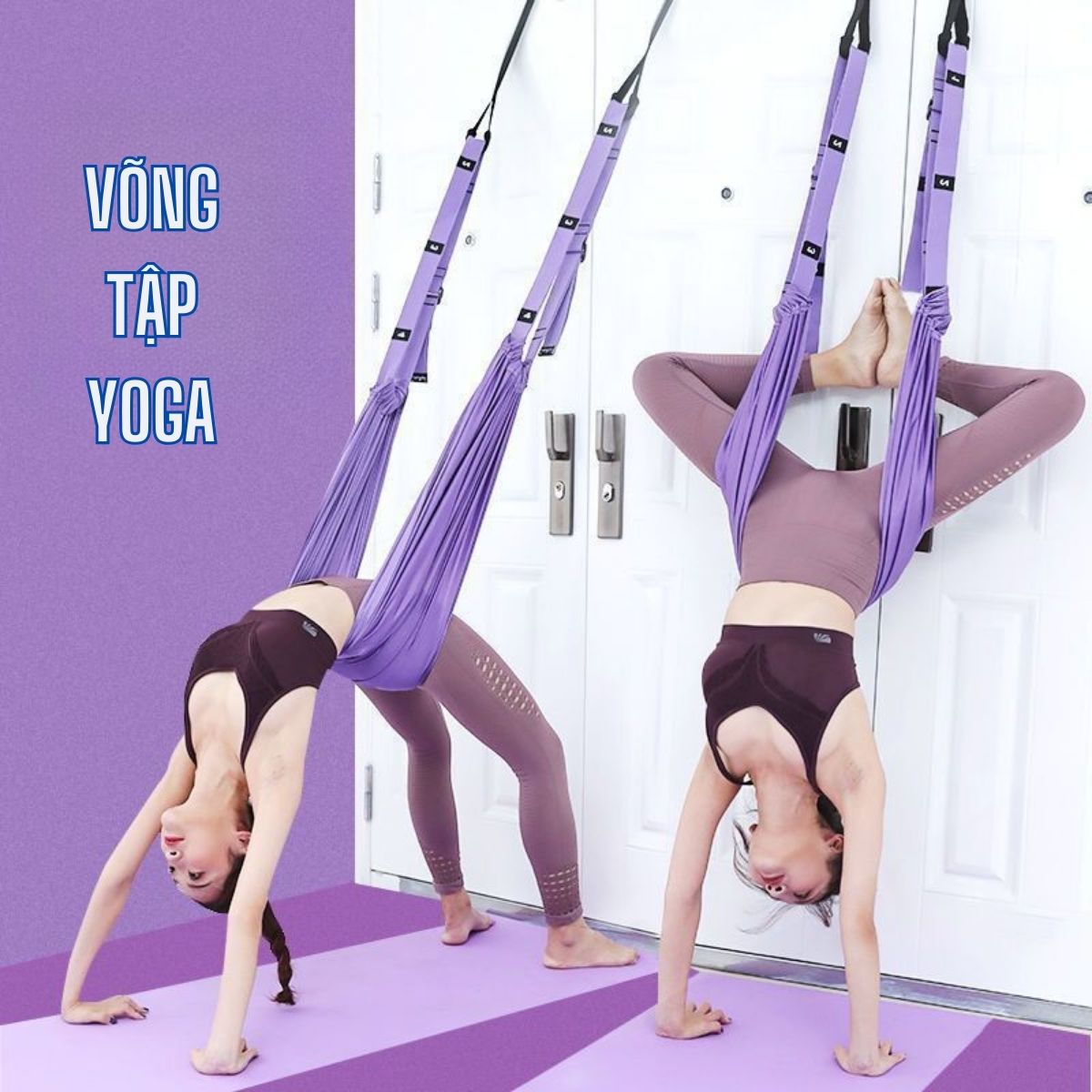 Bộ võng tập Yoga bay gắn tường bổ trợ cho các bài tập Yoga, chất liệu vải dù cao cấp, đầy đủ phụ kiện