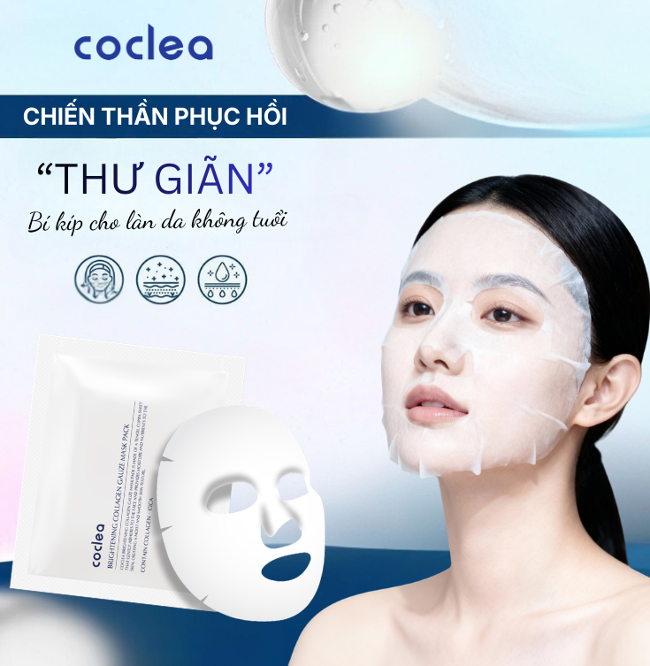 Mặt nạ hỗ trợ dưỡng trắng và cấp ẩm, cải thiện đàn hồi làn da Coclea Brightening Collagen Gauze Mask Pack (5 miếng)