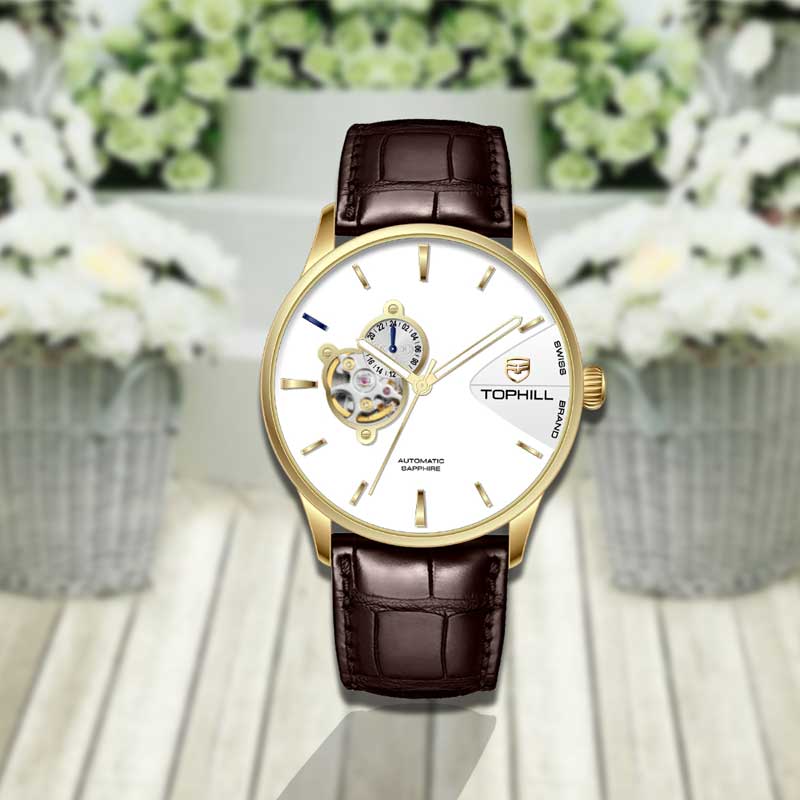 ĐỒNG HỒ TOPHILL TW083G.PZ2258 Dây da và vỏ thép 316L, máy automatic, kính sapphire