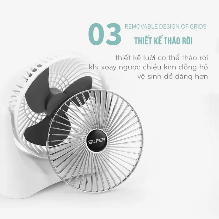 Quạt tích điện để bàn SUPER FAN xách tay tiện lợi