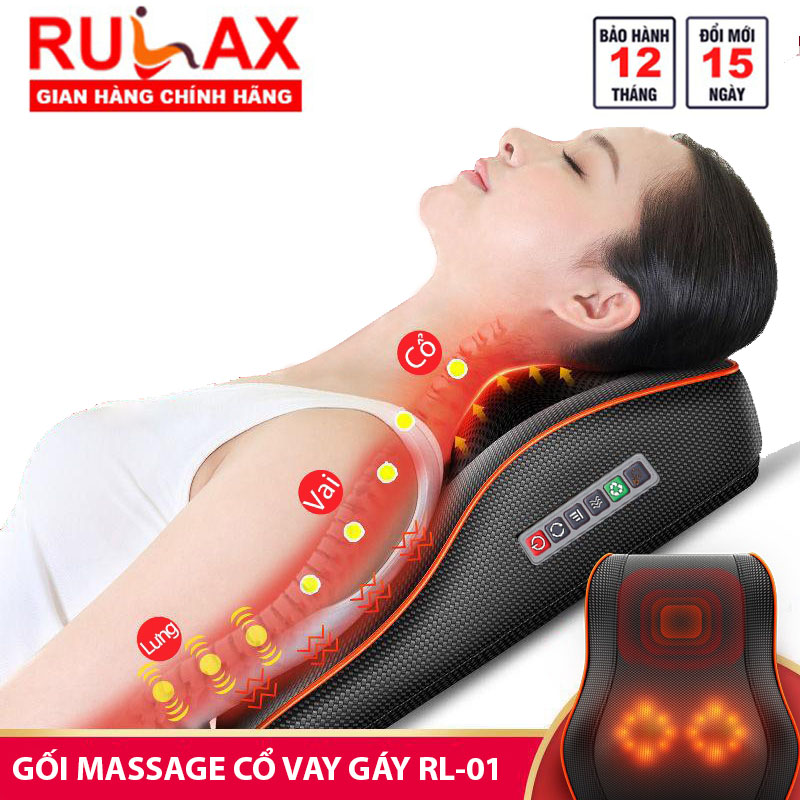Gối Massage Hồng Ngoại RULAX 01 cổ vai gáy tựa lưng đa năng