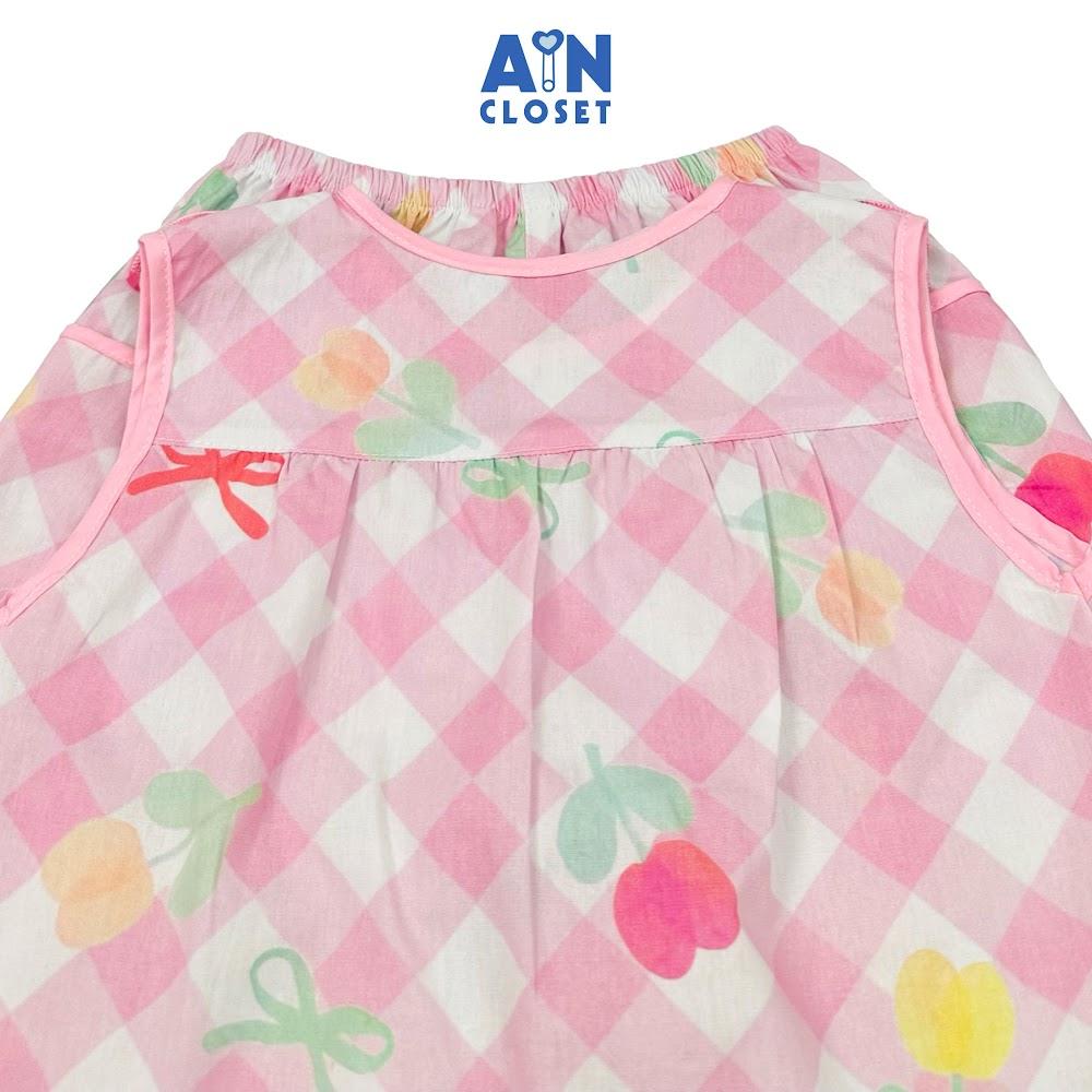 Bộ quần áo Ngắn bé gái hoạ tiết Caro Nơ Hồng Cotton - AICDBGFG3JAD - AIN Closet