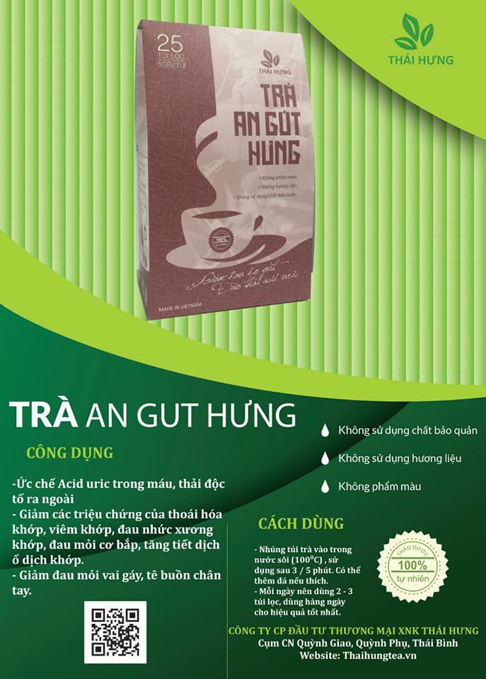 Combo 04 hộp Trà An Gút Hưng - Đào thải axit Uric, giảm cơn đau do gút