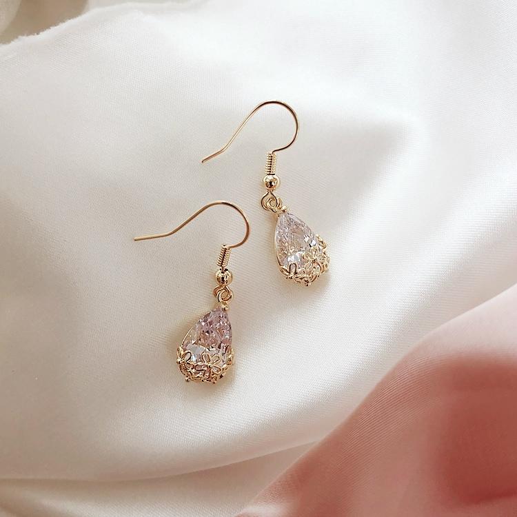 Bông Tai Hình Giọt Nước Đính Đá Nhiều Màu Sắc Phong Cách Hàn Quốc