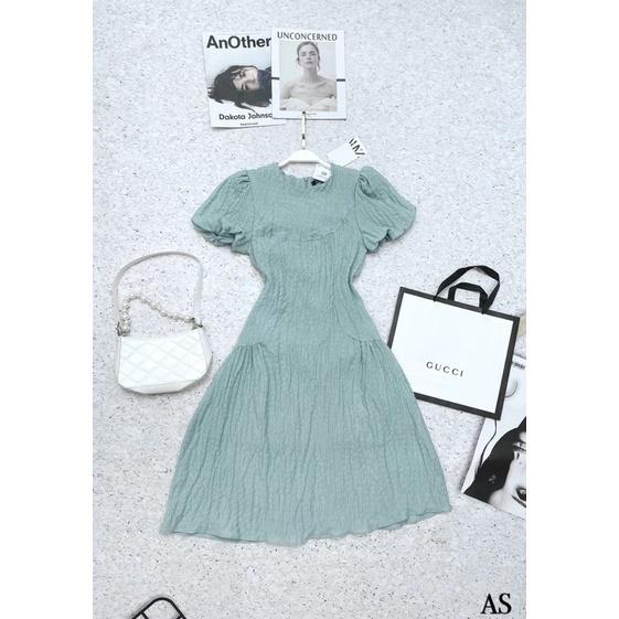 VÁY XỐP TAY BỒNG MÀU XANH CHO NỮ