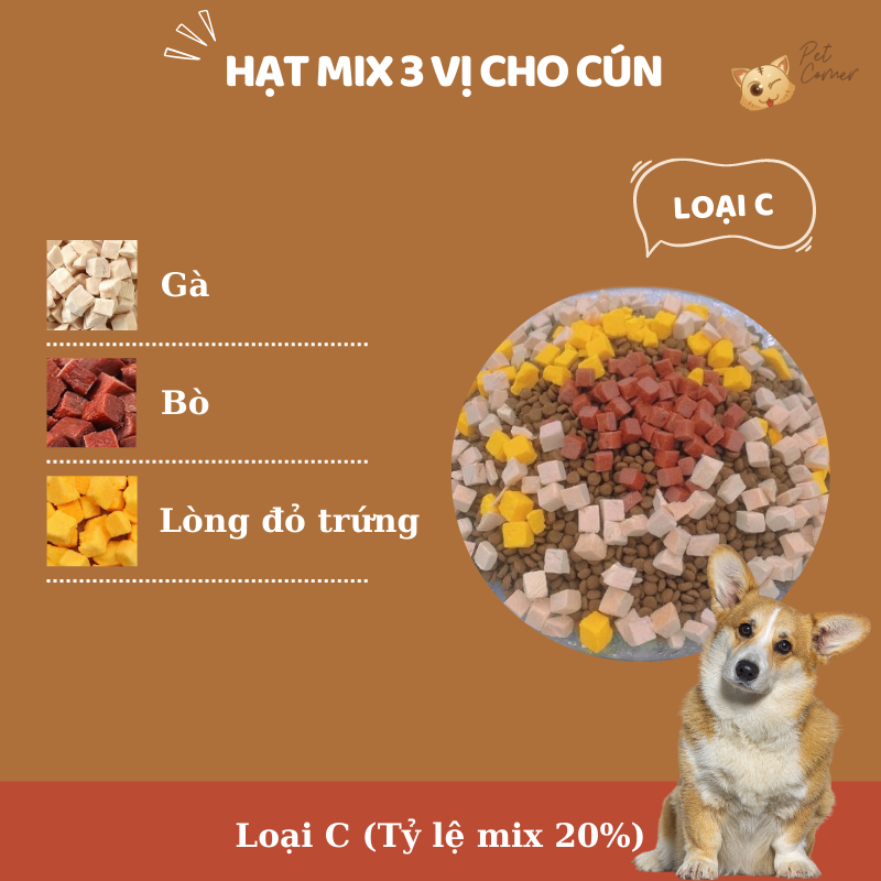 Hạt mix cao cấp cho cún trộn thịt bò, gà, tôm, cá, lòng đỏ trứng, rau củ quả - Thức ăn hạt cho chó kén ăn