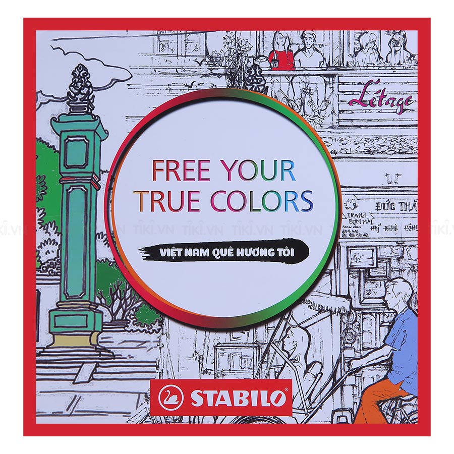 Bút Chì Màu Nước Stabilo Aquacolor (36 Cây/Hộp Sắt) + Sách Tô Màu Stabilo Free Your True Colors