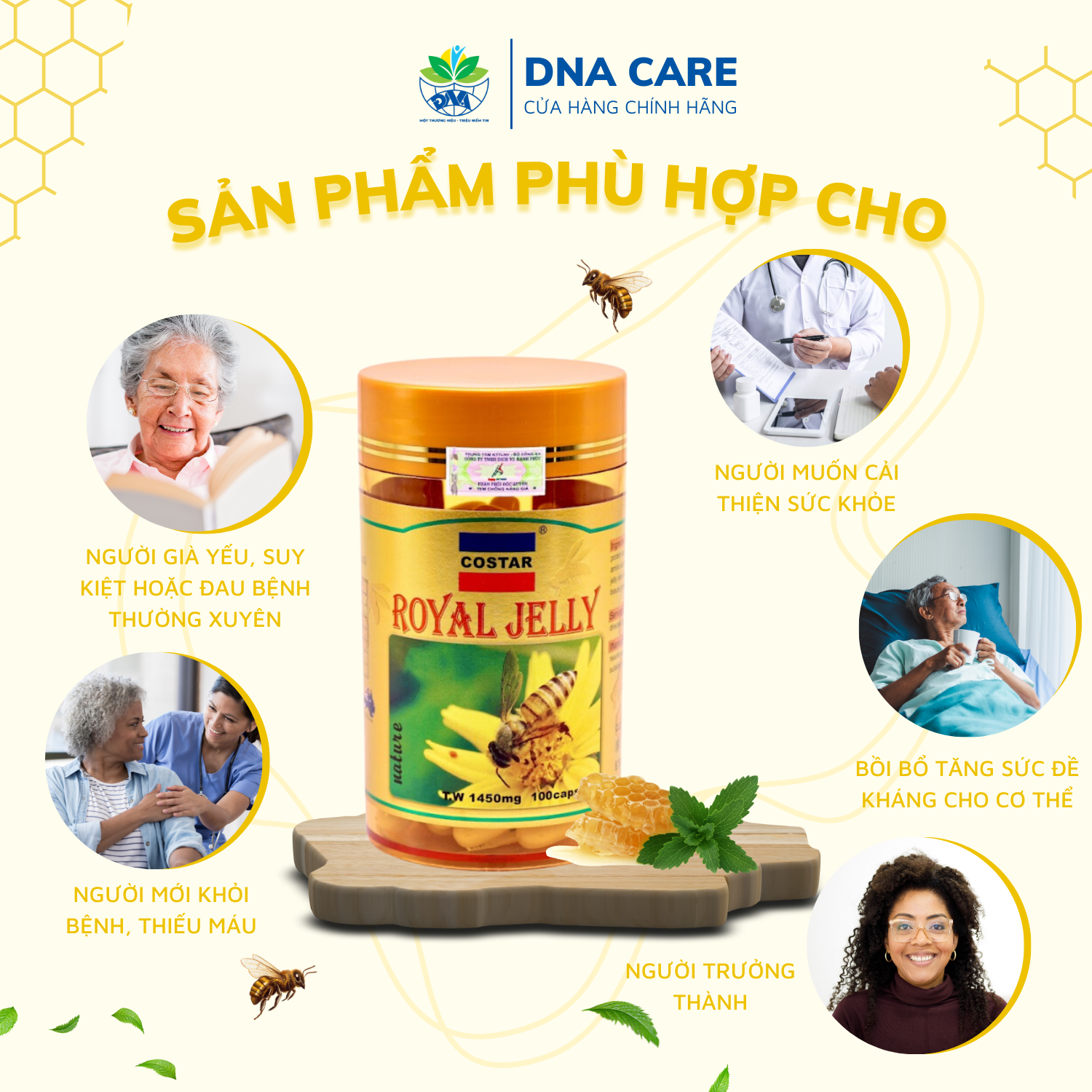 Viên uống sữa ong chúa Royal Jelly 1450mg hộp 60/100/365 viên