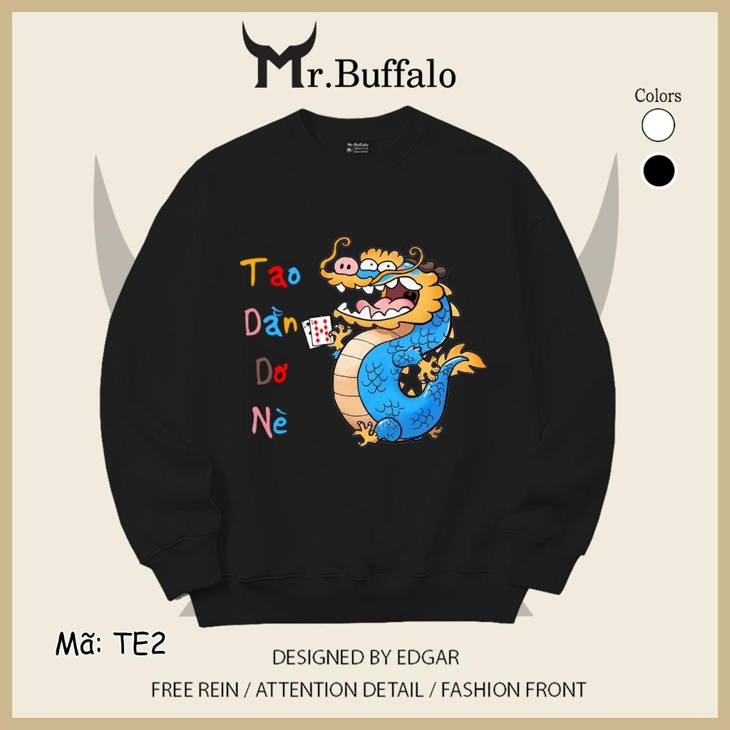 Áo Sweater trắng đen xì rách tết 2024 rồng TE2 Mr.Buffalo - TE2- Đen