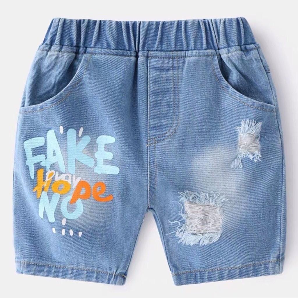 Quần jean bé trai, Quần Bò Đùi Thêu F A K E Cho Bé Trai Bé Gái Mặc Đều Xinh - SUMO KIDS