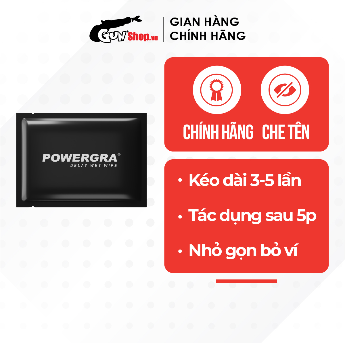 Khăn lau mini đa năng hỗ trợ nam giới Powergra Wet Wipes - 1 cái | GUNSHOP VIỆT NAM