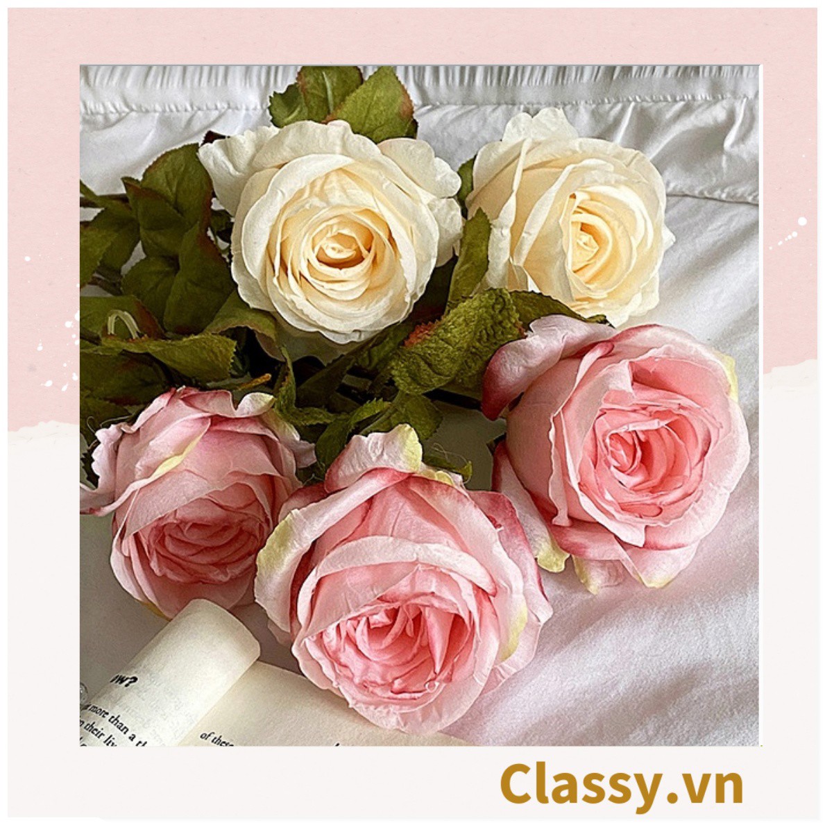 Classy Hoa Giả - Hoa Hồng Pháp , Hoa anh túc bằng Lụa cao cấp hoa lớn 10Cm,  PK1757