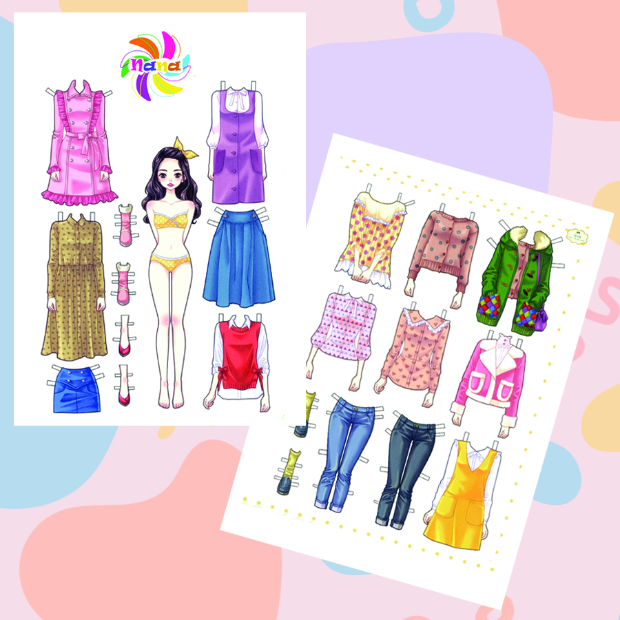 Búp bê giấy (paper doll)  thay đồ thời trang đồ chơi cắt thủ công cho bé Combo 6 hình siêu đáng yêu MHG006