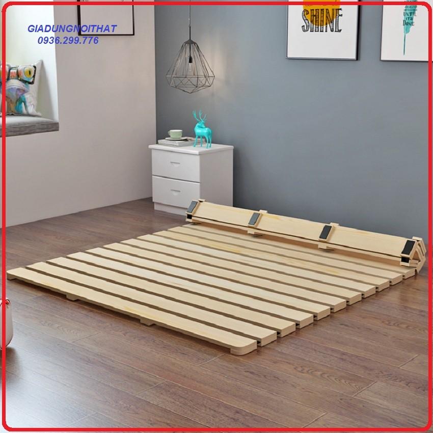 Giường pallet gỗ thông gấp gọn cho Homestay 60cm 80cm 120cm dài 190cm - Giường gỗ thông cuộn tròn