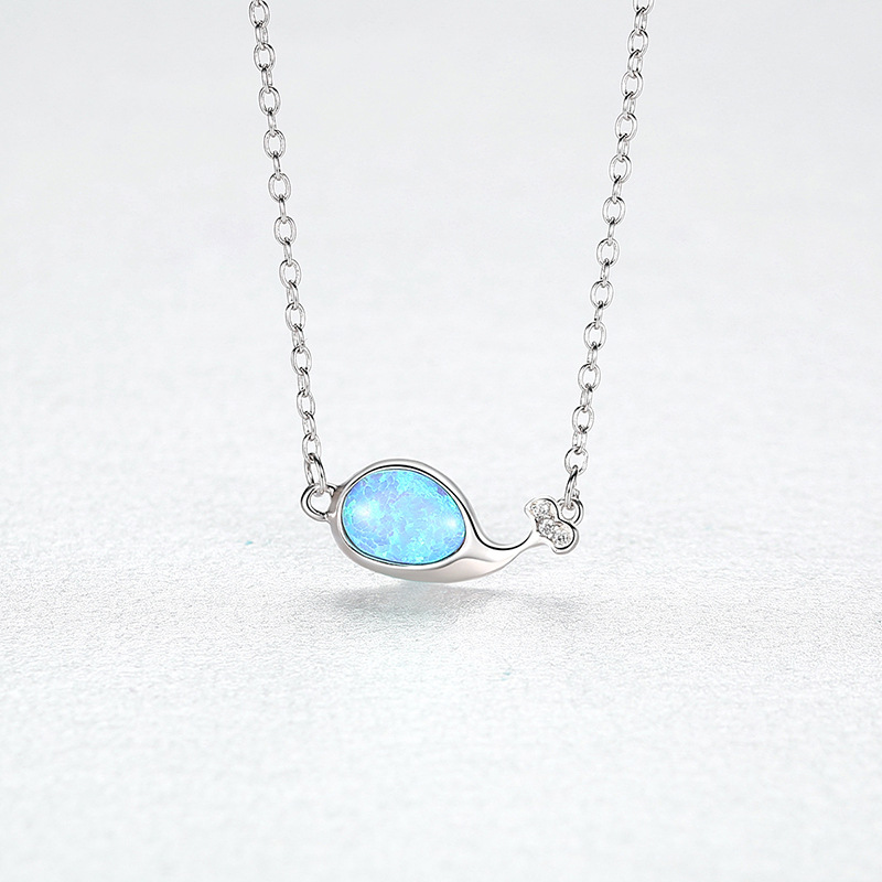 Dây Chuyền Nữ, Dây Chuyền Bạc Nữ Hình Chú Cá Voi Đính Đá Opal Xanh ( Đá Mắt Mèo ), Dây Chuyền Bạc Nữ Đính Đá Thời Trang, Vòng Cổ Bạc Nữ Đính Đá Hình Chú Cá Voi - DB2708 - Bảo Ngọc Jewelry