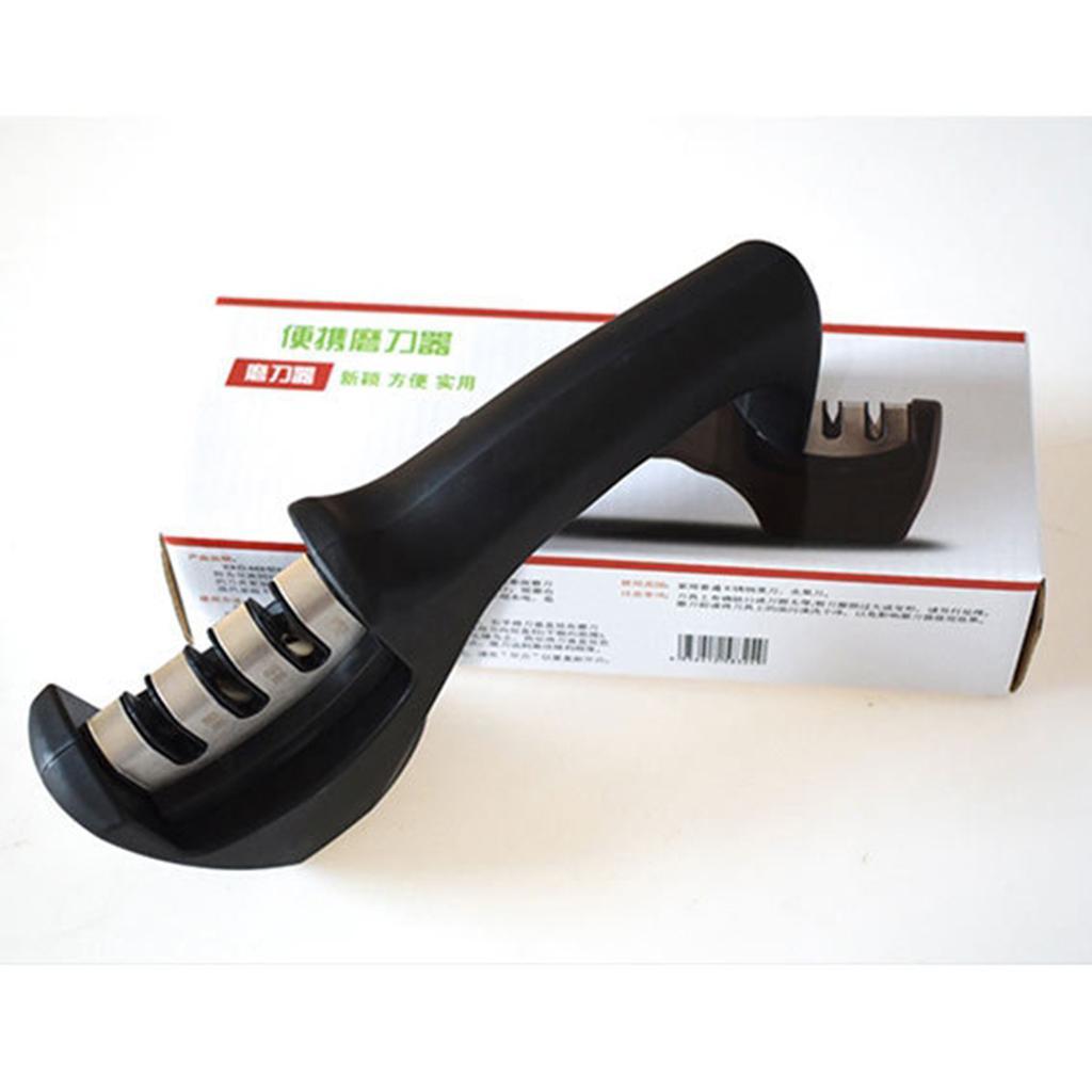 Handheld 3-Stage Kitchen Knife Sharpener Knives Coarse Fine Sharpening Black