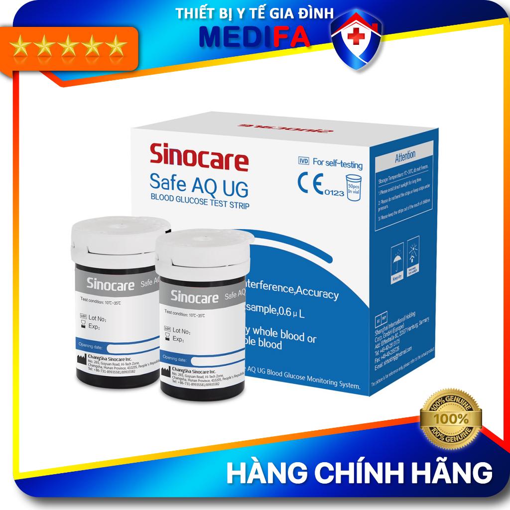 Hộp 50 Que Thử Đường Huyết Safe AQ UG Chính Hãng Sinocare Tặng Kèm 50 Kim Chích Máu