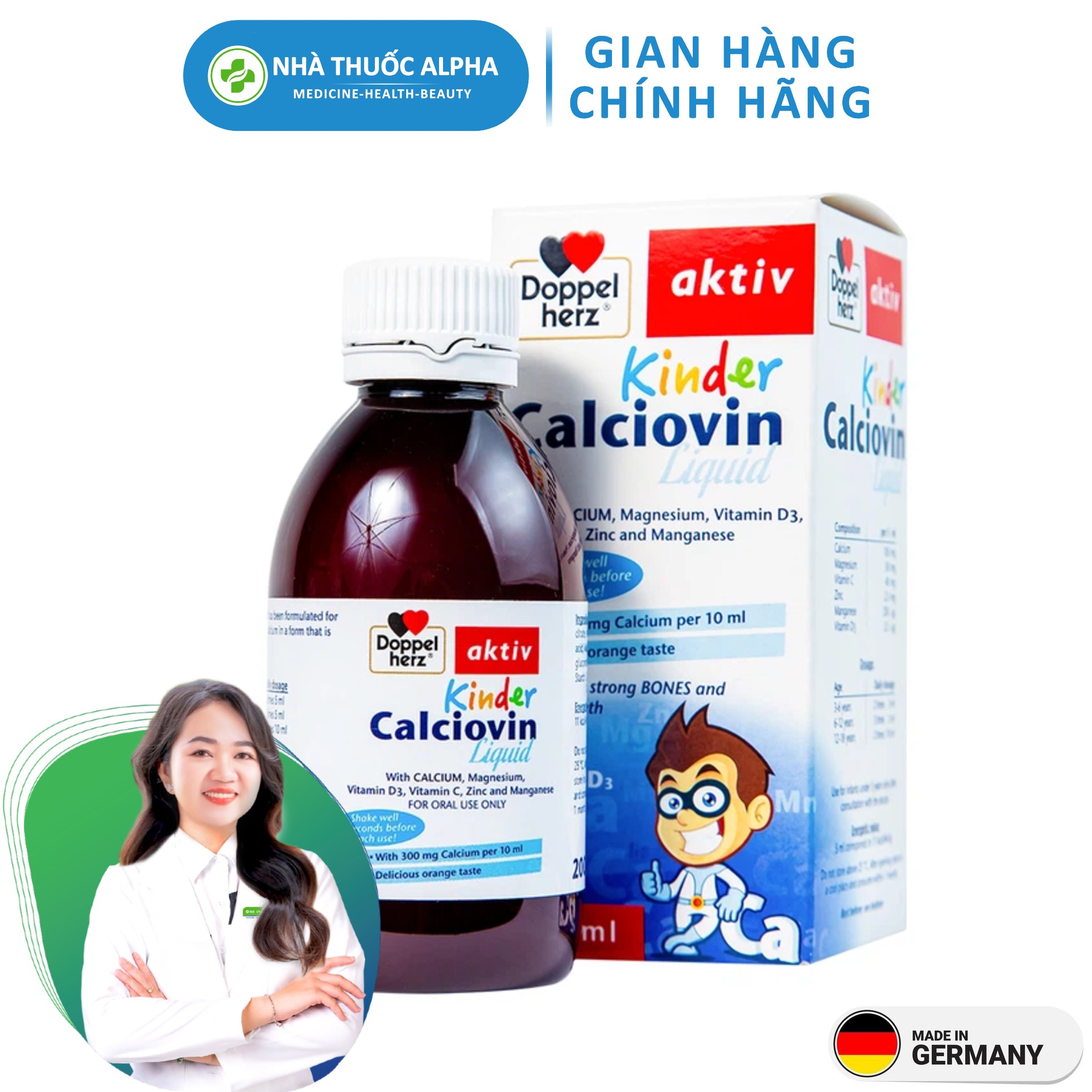 Siro Kinder Calciovin Liquid Doppelherz Aktiv bổ sung canxi, magie và các vitamin 200ml